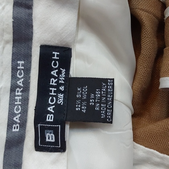 Bachrach Mens Tan Pleated /Cuffed Hem Dress  Office Trousers Silk Wool Sz.35X30 - Picture 11 of 13